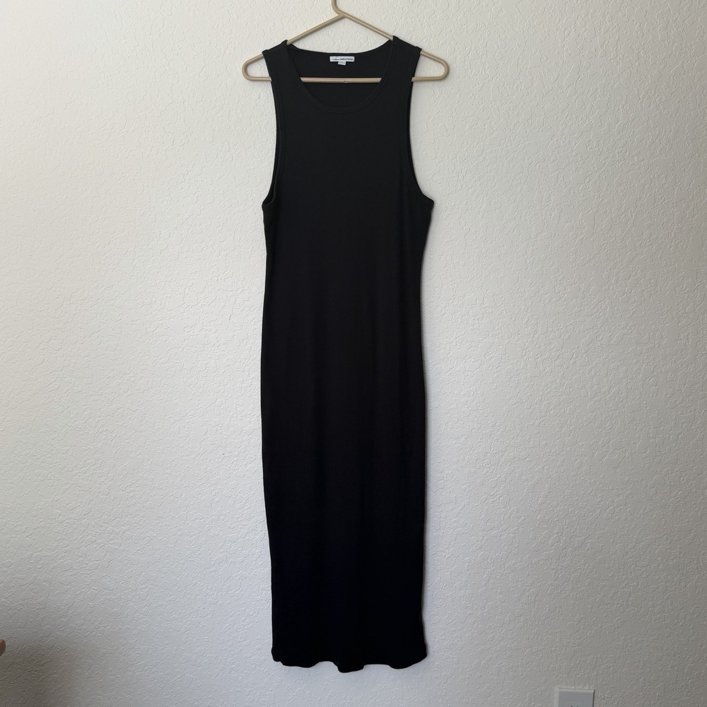 James Perse Ribbed Tank Dress Size Large 3 Black Cotton Basic Minimalist Capsule